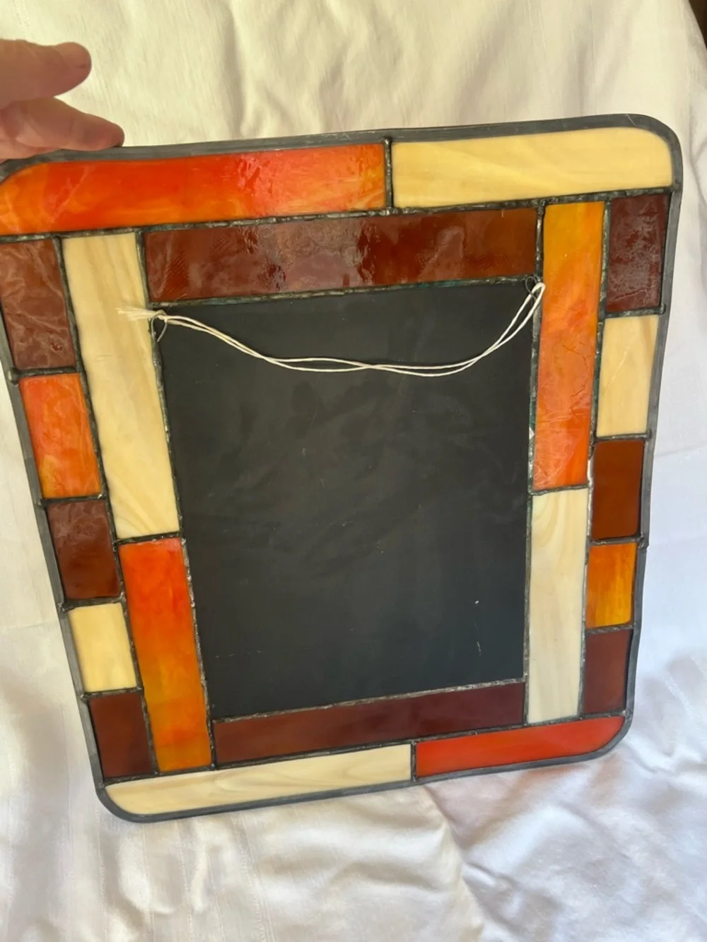 Stained Glass Framed Wall Mirror in Amber, Cream, and Burgundy